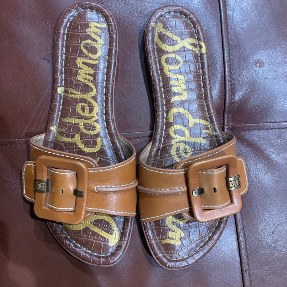 Sam Edelman Tan Buckle Slide Sandals